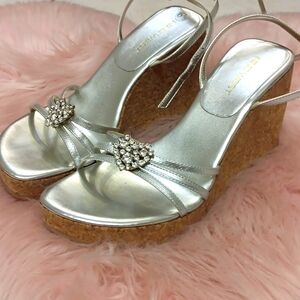 Brand New Y2K NINE WEST OPEN TOE RHINESTONE PLATFORM SANDALS-6.5